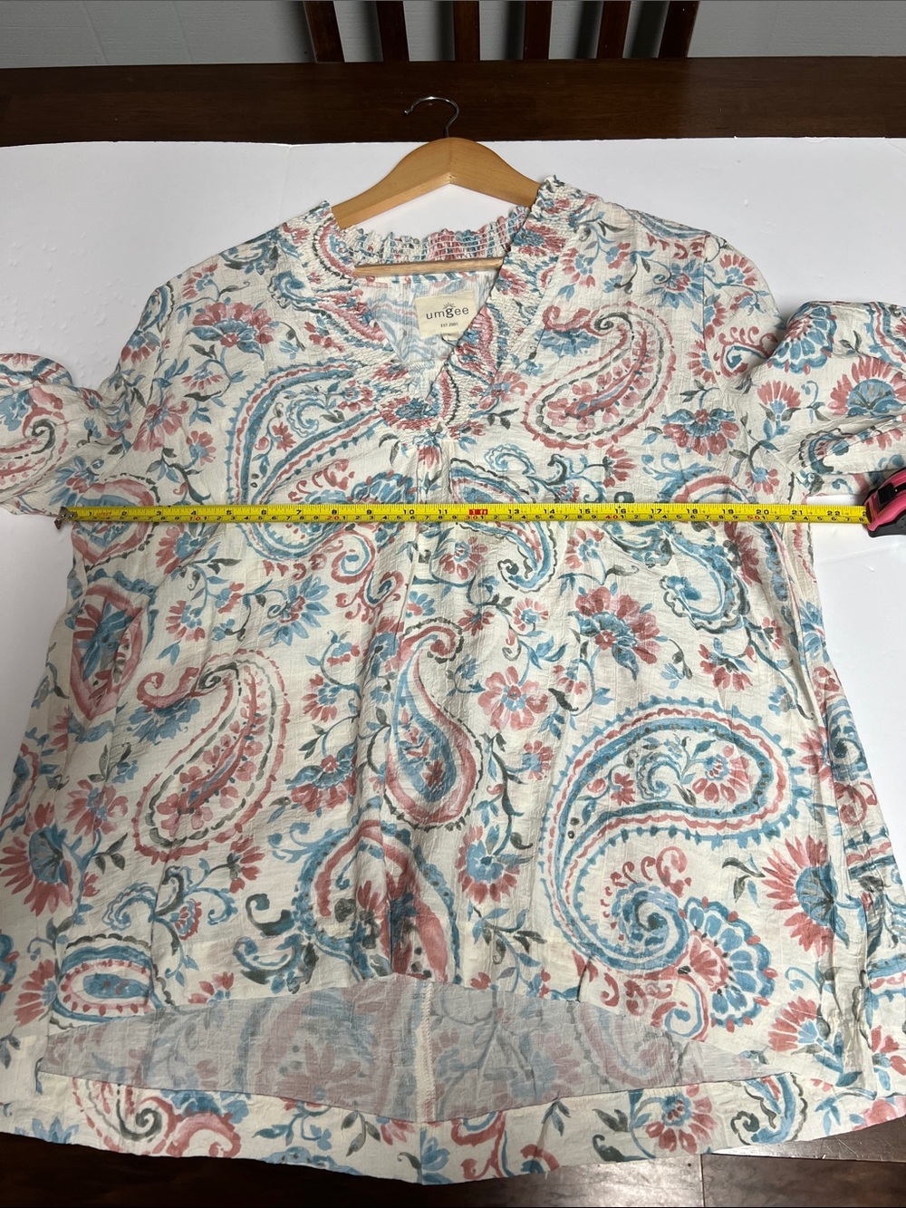 Umgee Blue & Dusty Rose Floral Smocked Ruffle Top Large New with Tags! - Picture 12 of 15